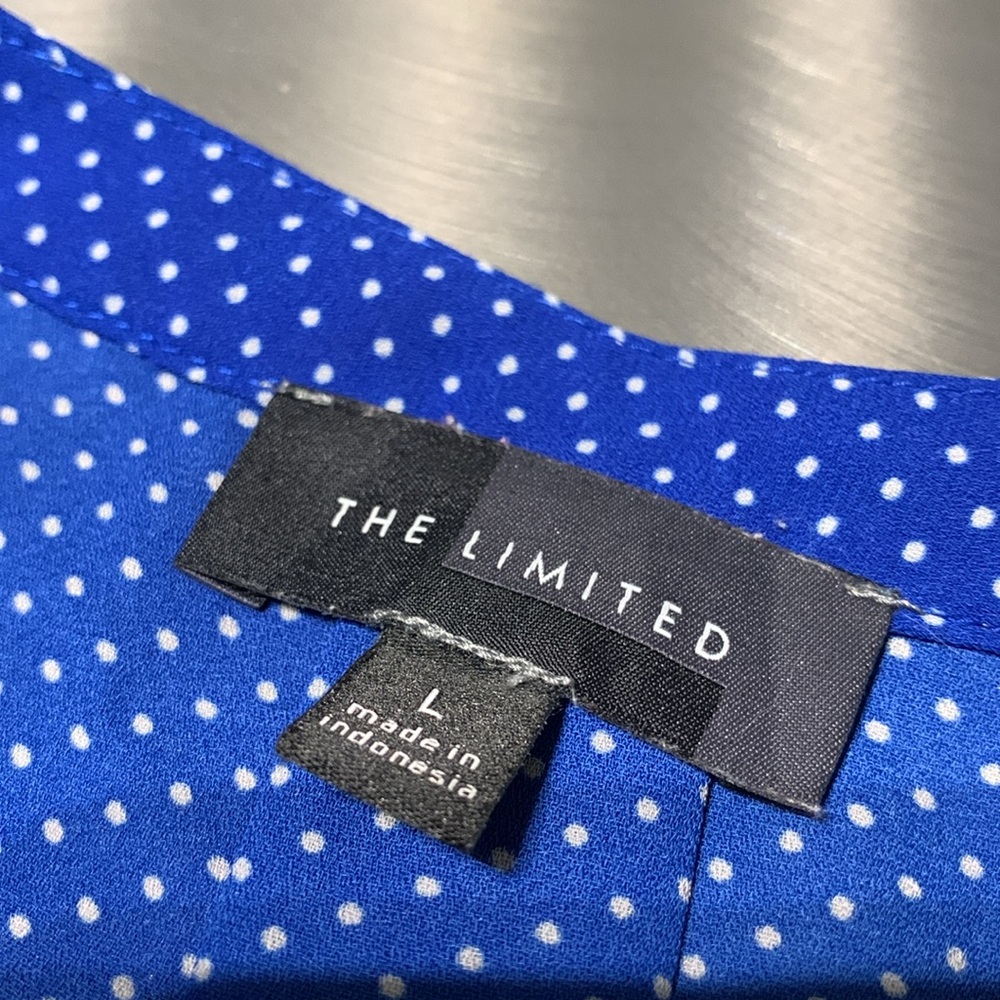 The Limited Royal Blue & White Polka Dot Popover Blouse Size L - Picture 7 of 9